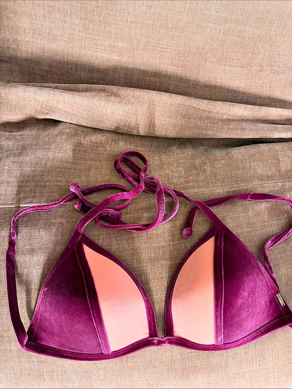 PINK Victoria's Secret Velvet Triangle Bikini Top Purple pink